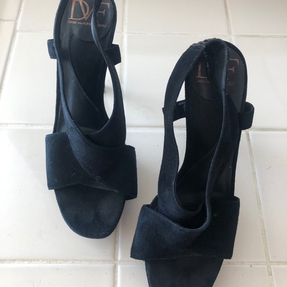 Diane Von Furstenberg Zia Platform Sandals Black 8 - Picture 1 of 4